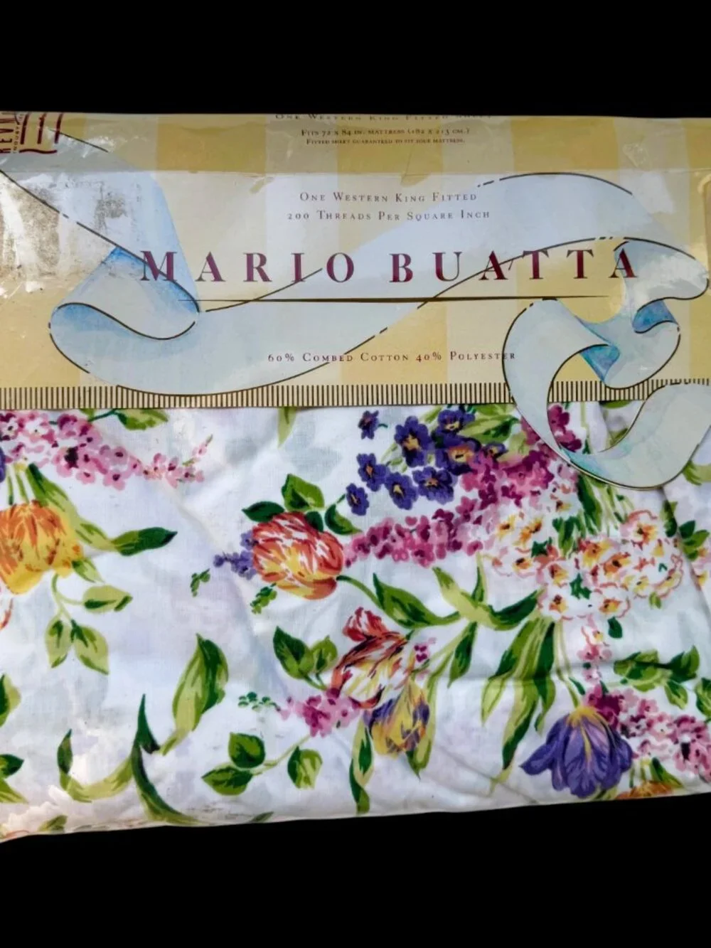 Vintage Mario Buatta Melanie Western King Floral Fitted Sheet NOS